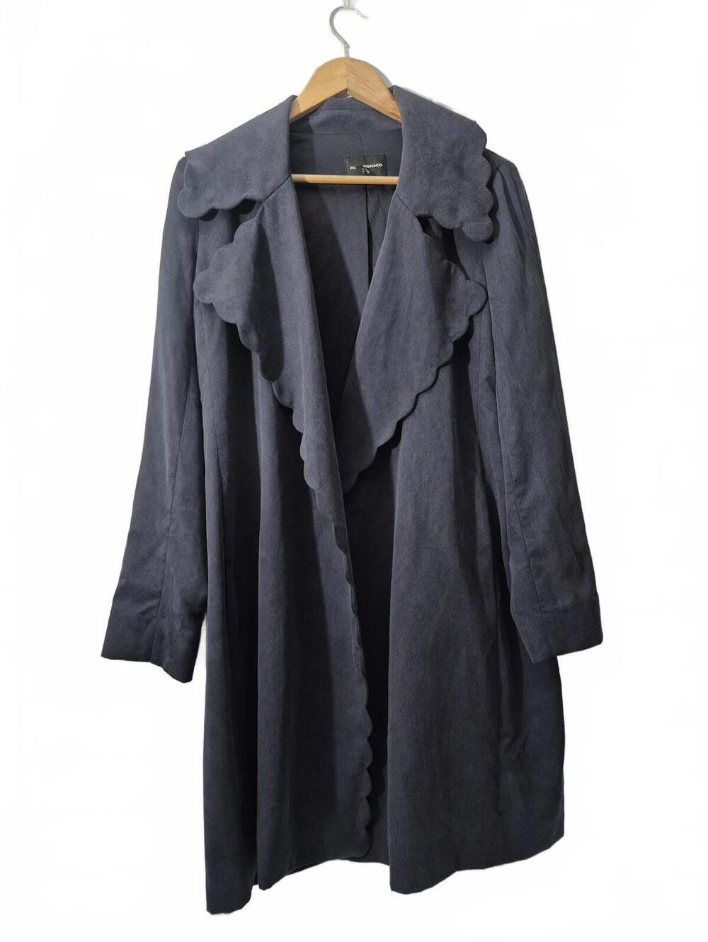 Club Monaco Frederikka Women’s Gray Midi Trench Coat Scallop Trim